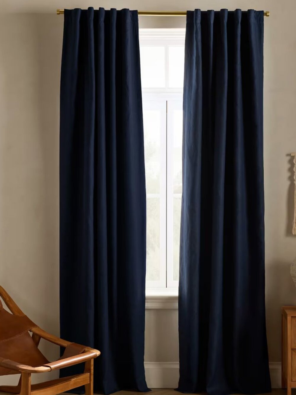 Quince European Linen Room Darkening Curtain Navy 96 x 108 NWOT $164